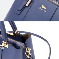 Women Faux Leather Medium Large Tote Satchel Shoulder Purse Handbag Blue - Thumbnail 2