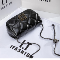 Women Leather Quilted Shoulder Bag with Chain Strap Trendy Clutch Satchel Ladies Evening Bag Black - Thumbnail 1