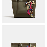 Women's Shoulder Bag Oxford Fabric Patchwork Tote Bag Green - Thumbnail 1