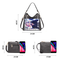 Women Fashion Handbags Wallet Tote Bag Shoulder Bag Top Handle Satchel Purse Set Grey - Thumbnail 1