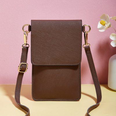 Ladies' mobile phone bag wallet crossbody bag brown - Thumbnail 5