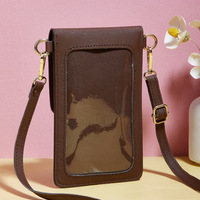 Ladies' Mobile Phone Bag Wallet Crossbody Bag Brown - Thumbnail 2