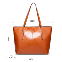 Ladies' Large Capacity Oil Wax Leather Shoulder Bag Tote Bag Brown - Thumbnail 1