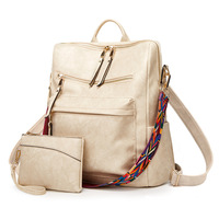 Women's Soft Leather Large Capacity Backpack White - Thumbnail 1