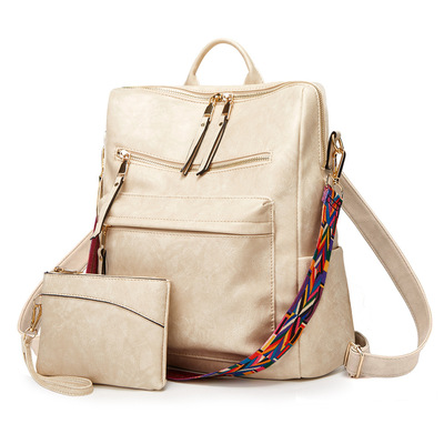 Women's soft leather large capacity backpack white