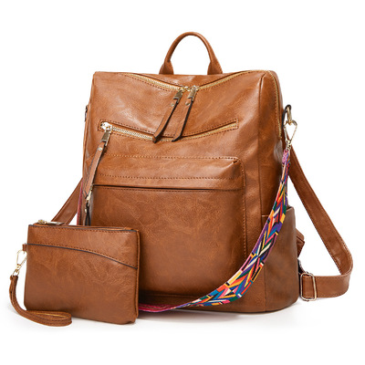 Women's soft leather large capacity backpack brown - Thumbnail 3