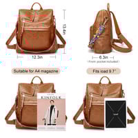 Women's Soft Leather Large Capacity Backpack Brown - Thumbnail 1