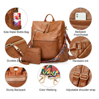 Women's Soft Leather Large Capacity Backpack Brown - Thumbnail 2