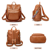 Women's Soft Leather Large Capacity Backpack Brown - Thumbnail 3