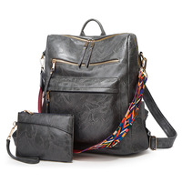 Women's Soft Leather Large Capacity Backpack Grey - Thumbnail 1