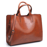 Classic Fashion Tote Bag Leather Women Solid Shoulder Shopping Carry Handbag Brown - Thumbnail 1