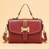 Women Retro Hollow Oil Wax PU Leather Handbag Red - Thumbnail 1