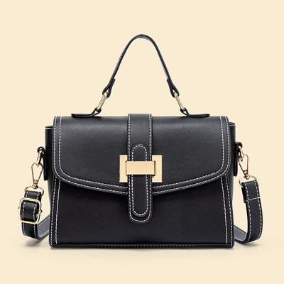 Women retro hollow oil wax pu leather handbag black