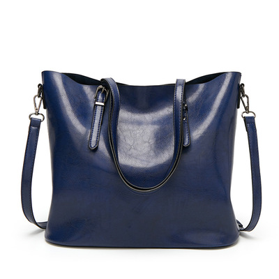 Women Vintage Hollow Handbag Oil Leather Shoulder Crossbody Bag Deep Blue