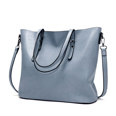 Women vintage hollow handbag oil leather shoulder crossbody bag blue - Thumbnail 5