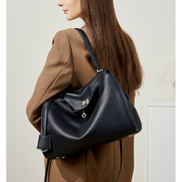 Women's Soft Genuine Leather Satchel Purses Top Handle Crossbody Bags Black - Thumbnail 1