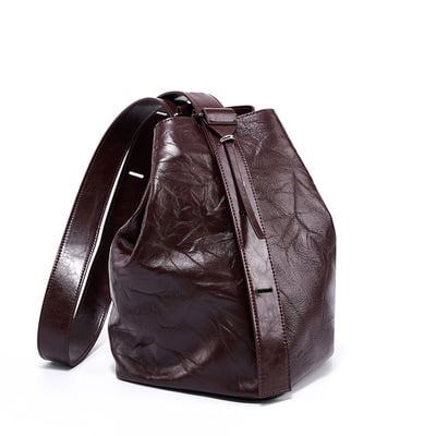 Wrinkled cowhide bucket bag women's tote bag purple - Thumbnail 4