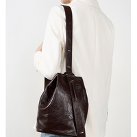 Wrinkled Cowhide Bucket Bag Women's Tote Bag Purple - Thumbnail 1