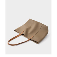 Genuine Leather Women Large Casual Handbag Grey - Thumbnail 2