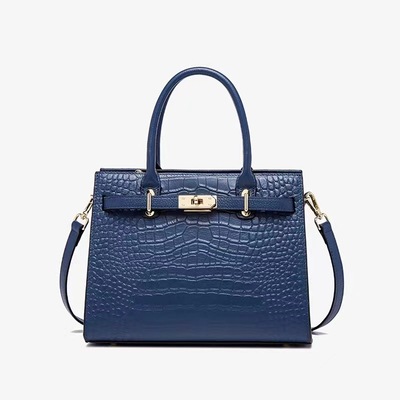 Genuine leather purses and handbags for women shoulder tote bags blue - Thumbnail 5