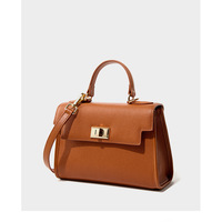 Genuine Leather Women Top Handle Straw Crossbody Bags Brown - Thumbnail 2