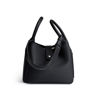 Genuine Leather Women Large Capacity Top-handle Hobo Bag Black