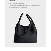 Genuine Leather Women Large Capacity Top-handle Hobo Bag Black - Thumbnail 1