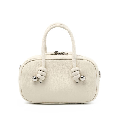 Genuine leather women handbag purse top handle shoulder crossbody bag white - Thumbnail 3