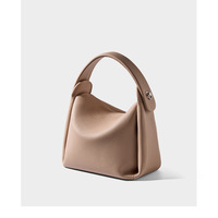 Genuine Leather Hobo Shoulder Bag Brown - Thumbnail 2