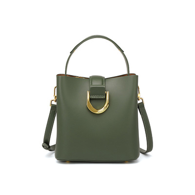 Genuine leather women satchel bags handle shoulder handbags green - Thumbnail 4