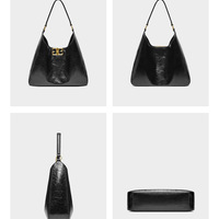 Genuine Leather Handbags for Women Satchel Top Handle Bags Black - Thumbnail 1