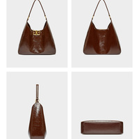 Genuine Leather Handbags for Women Satchel Top Handle Bags Brown - Thumbnail 1