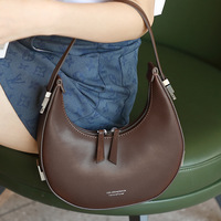 Genuine Leather Crescent Bag Moon Bag Shoulder Women's Bag Brown - Thumbnail 1
