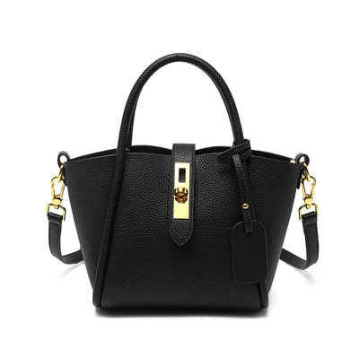 Genuine leather women's top-handle bags black - Thumbnail 5