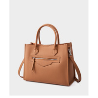 Genuine Leather Women Crossbody Satchel Handbag Brown - Thumbnail 2