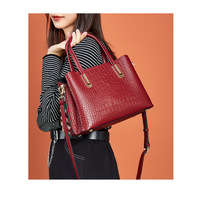 Genuine Leather Women Shoulder Handbags Tote Bag Red - Thumbnail 1