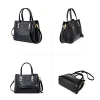 Genuine Leather Women Shoulder Handbags Tote Bag Black - Thumbnail 1