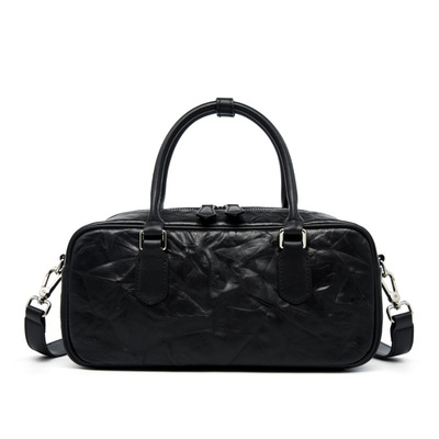 Genuine leather boston bowling bag women handbag black - Thumbnail 3