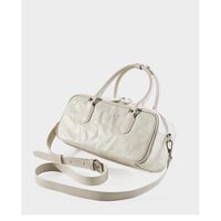 Genuine Leather Boston Bowling Bag Women Handbag White - Thumbnail 3