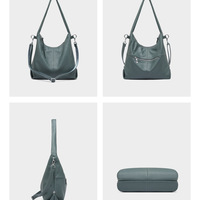 Women Genuine Leather Canvas Handbags Shoulder Bags Blue - Thumbnail 1