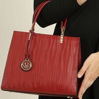 Genuine Leather Women's Tote Shoulder Bag Red - Thumbnail 1