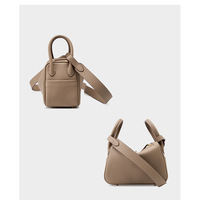 Genuine Leather Mini Shoulder Bag Lindy Small Bag Grey - Thumbnail 3