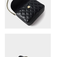 Ladies' Genuine Leather Shoulder Bag Chain Bag Black - Thumbnail 3