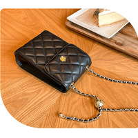 Genuine Leather Ladies'Shoulder Bag Chain Bag Black - Thumbnail 1