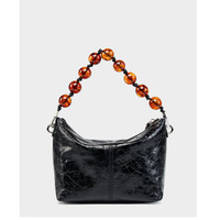 Genuine Leather Vintage Oil Wax Leather Pleated Handbag Black - Thumbnail 2