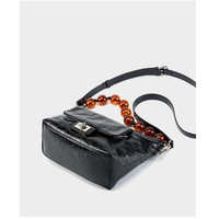 Genuine Leather Vintage Oil Wax Leather Pleated Handbag Black - Thumbnail 4