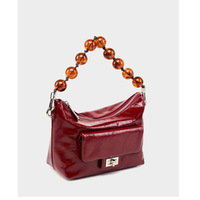 Genuine Leather Vintage Oil Wax Leather Pleated Handbag Red - Thumbnail 2