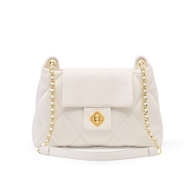 Genuine Leather Ladies'Crossbody Bag White