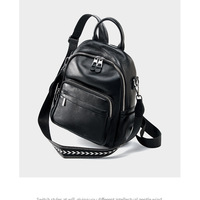 Genuine Leather Ladies' Large Capacity Travel Backpack Black - Thumbnail 4