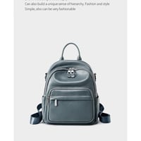 Genuine Leather Ladies' Large Capacity Travel Backpack Blue - Thumbnail 1